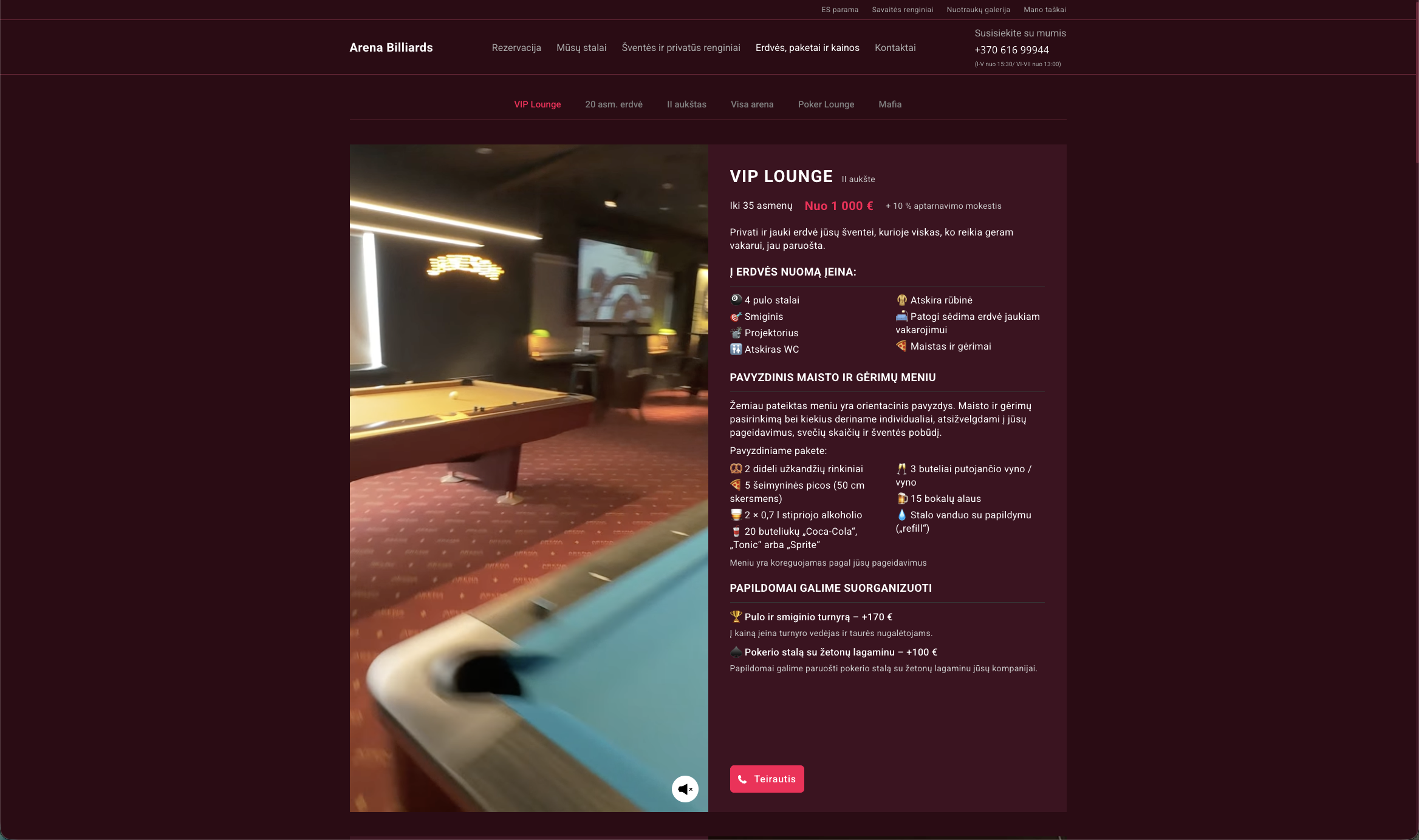 Arena Billiards additional page