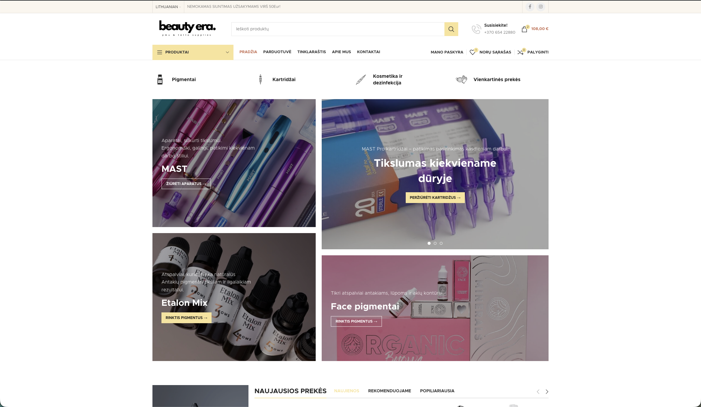 BeautyEra permanent makeup e-shop homepage screenshot