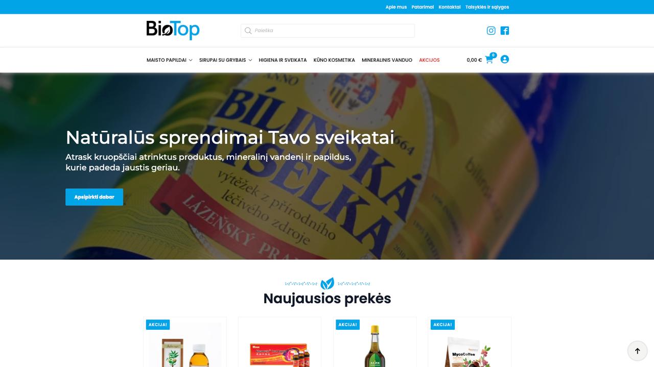 BioTop supplements e-commerce homepage screenshot