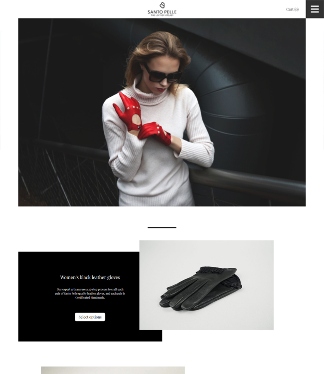 Santo Pelle leather gloves boutique product page screenshot
