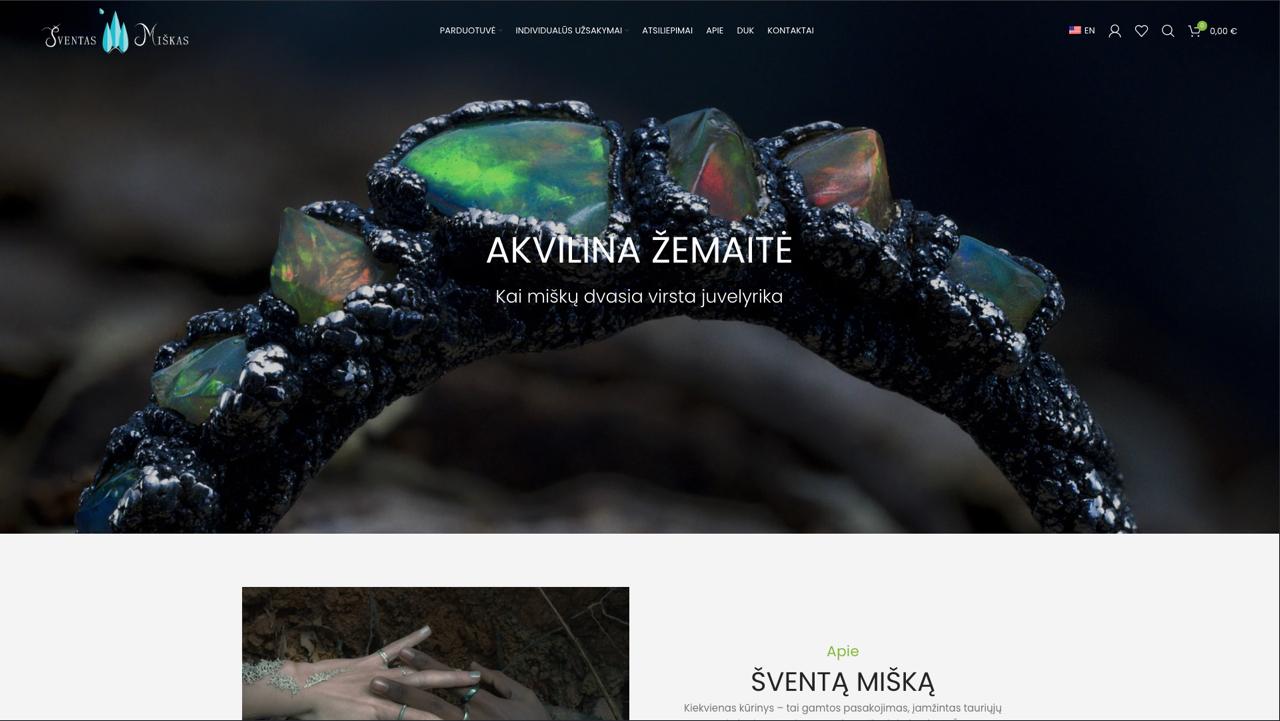 Šventas Miškas jewelry e-commerce homepage screenshot