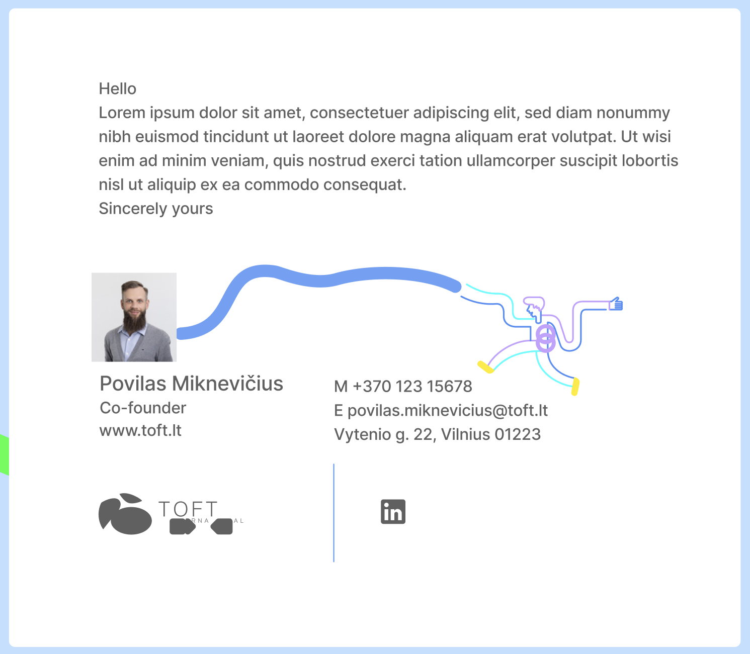 TOFT custom email signature design screenshot