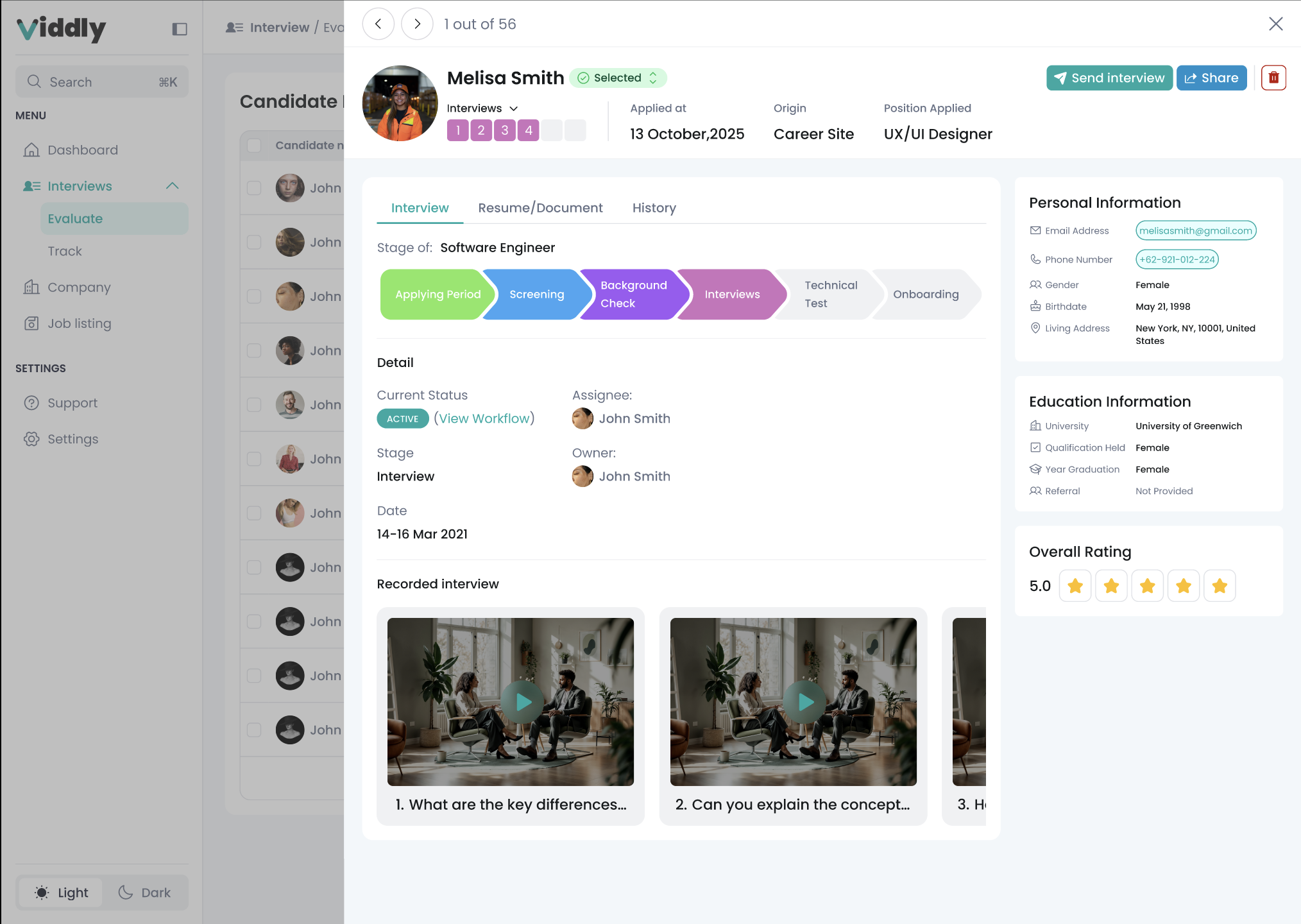 Viddly interview workflow