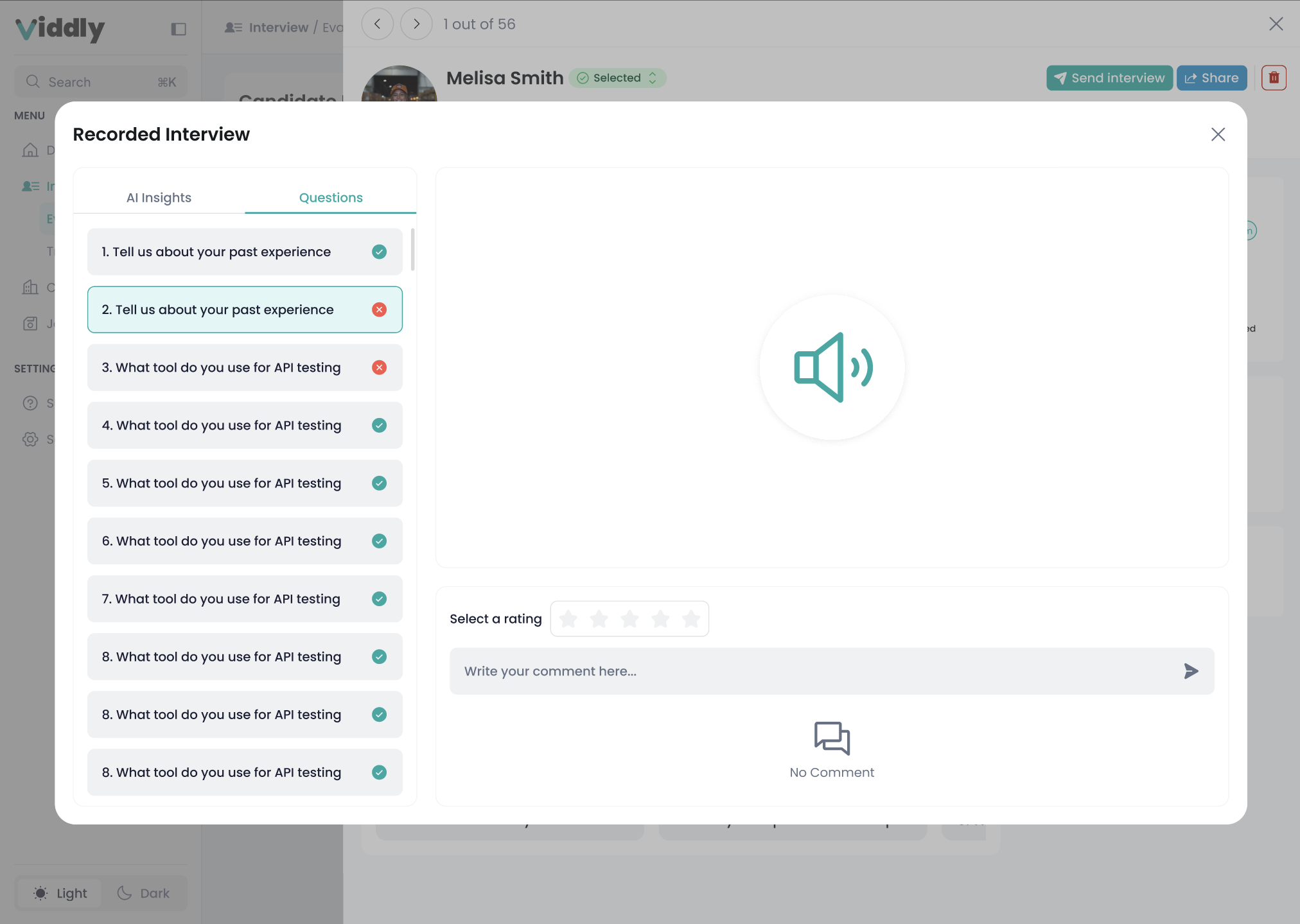 Viddly responsive interface